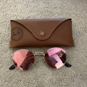 Ray-Ban Gold Frame Sunglasses with Pink Lenses + Replacement Black Lens